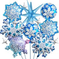Conjunto de balões de alumínio Snowflake, 13 peças, azul, prata, tema de inverno