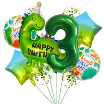 Conjunto de balões de aniversário com tema de dinossauro, 7 unidades com número 3 de 40 polegadas Conjunto de balões de aniversário com tema de dinossauro, 7 unidades com número 3 de 40 polegadas
