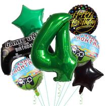 Conjunto de balões de aniversário com tema de jogos, 7 unidades, papel alumínio de 40 polegadas número 4