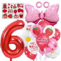 Conjunto de balões de aniversário com tema de morango, 14 unidades para meninas