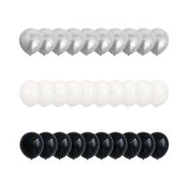 Conjunto De Balões De Aniversário Preto, Branco E Prata 30 52 54 Banner De Feliz Aniversário