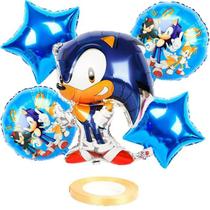 Conjunto de Balões de Aniversário Sonic The Hedgehog de Prata para Festa - Decoração de Balões