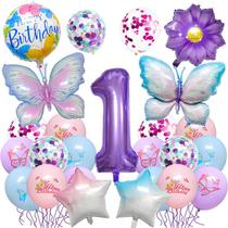 Conjunto de balões de borboleta e papel alumínio floral 25 unidades+1 número