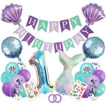Conjunto de balões de festa com tema de sereia, 1º aniversário, 26 unidades