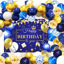 Conjunto de balões de festa de aniversário YinQin azul marinho dourado 63 unidades Conjunto de balões de festa de aniversário YinQin azul marinho dourado 63 unidades