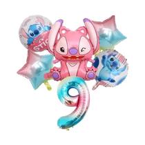 Conjunto De Balões De Folha Rosa Angel Lilo Stitch 6 Peças Decorações Para Festa De Aniversário