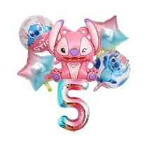 Conjunto De Balões De Folha Rosa Angel Lilo Stitch 6 Peças Decorações Para Festa De Aniversário