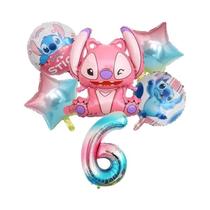 Conjunto De Balões De Folha Rosa Angel Lilo Stitch 6 Peças Decorações Para Festa De Aniversário