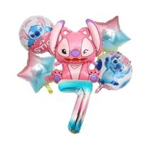 Conjunto De Balões De Folha Rosa Angel Lilo Stitch 6 Peças Decorações Para Festa De Aniversário