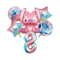 Conjunto De Balões De Folha Rosa Angel Lilo Stitch 6 Peças Decorações Para Festa De Aniversário