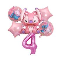 Conjunto De Balões De Folha Rosa Angel Lilo Stitch 6 Peças Decorações Para Festa De Aniversário
