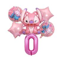 Conjunto De Balões De Folha Rosa Angel Lilo Stitch 6 Peças Decorações Para Festa De Aniversário