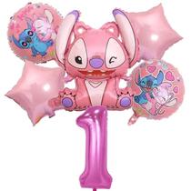 Conjunto De Balões De Folha Rosa Angel Lilo Stitch 6 Peças Decorações Para Festa De Aniversário