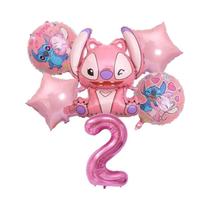 Conjunto De Balões De Folha Rosa Angel Lilo Stitch 6 Peças Decorações Para Festa De Aniversário