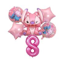 Conjunto De Balões De Folha Rosa Angel Lilo Stitch 6 Peças Decorações Para Festa De Aniversário