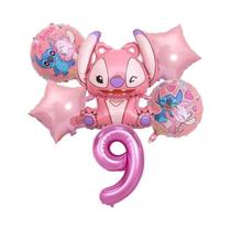 Conjunto De Balões De Folha Rosa Angel Lilo Stitch 6 Peças Decorações Para Festa De Aniversário