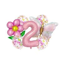 Conjunto De Balões De Lantejoulas Em Forma De Borboleta Rosa 32 Polegadas Números 1-9 Decoração Para