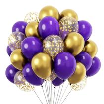 Conjunto de balões de látex roxo e dourado com confete 120 unidades