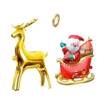 Conjunto De Balões De Natal Papai Noel Com Trenó E Cervo Dourado, 3 Peças, Decoração Para Casa E