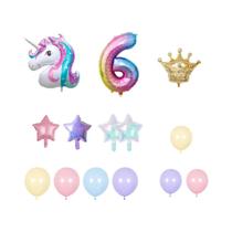 Conjunto De Balões De Unicórnio Arco-Íris Para Meninas 42 Peças Números 0-9 Mini Coroa De Filme De
