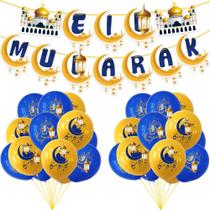 Conjunto de balões e banners de látex Eid Mubarak 32 unidades Conjunto de balões e banners de látex Eid Mubarak 32 unidades