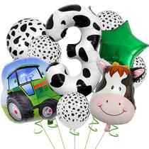 Conjunto de balões Farm Animal Theme, 7 unidades com vaca, trator e número 3