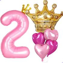 Conjunto de Balões Florisland Coroa Rosa para 2º Aniversário de Princesa Conjunto de Balões Florisland Coroa Rosa para 2º Aniversário de Princesa
