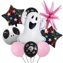 Conjunto de balões Halloween Ghost Foil, 9 peças de látex preto e rosa