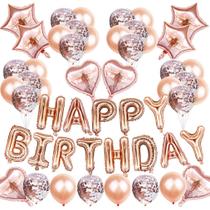 Conjunto de balões Happy Birthday 39 Latex Rose Gold com B Conjunto de balões Happy Birthday 39 Latex Rose Gold com B