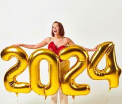 Conjunto de Balões HiParty 2024 Dourado - Números 32" com Estrelas (x8)