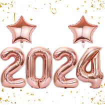 Conjunto de balões HiParty, 8 unidades de números de 2024 com 4 peças de ouro rosa estelar Conjunto de balões HiParty, 8 unidades de números de 2024 com 4 peças de ouro rosa estelar