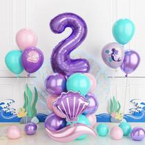 Conjunto de balões Mermaid Theme Foil Number 2, 26 unidades com concha e sereia