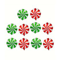 Conjunto de balões metalizados, 10 peças de pirulito vermelho e verde de 18 polegadas