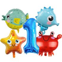 Conjunto de balões metalizados com tema de animais oceânicos, 5 unidades Sea Creature Conjunto de balões metalizados com tema de animais oceânicos, 5 unidades Sea Creature