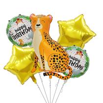 Conjunto de balões metalizados com tema de selva, 5 unidades de animal leopardo