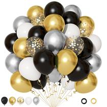 Conjunto de Balões Ouddy Party Preto e Dourado - 72 Unidades