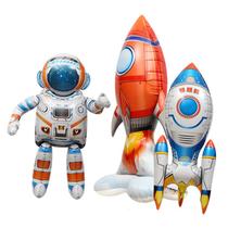 Conjunto de balões para astronauta e foguete infláveis 4D com tema espacial Conjunto de balões para astronauta e foguete infláveis 4D com tema espacial