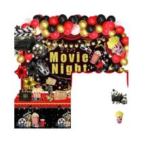 Conjunto De Balões Para Noite De Cinema Tapete Vermelho 99 Peças Com Projetor, Pipoca, Decoração De