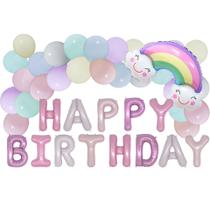 Conjunto de balões Pastel Rainbow Happy Birthday 30 unidades de látex de 12 polegadas Conjunto de balões Pastel Rainbow Happy Birthday 30 unidades de látex de 12 polegadas