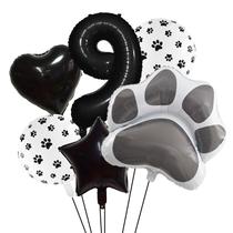 Conjunto de balões Paw Print Foil, 32 polegadas, número 9, preto x 6, tema para animais de estimação