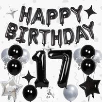 Conjunto de balões preto e prata para 17º aniversário Woizoeiy