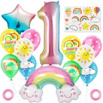 Conjunto de balões Rainbow Cloud Foil e látex, 13 unidades para aniversário