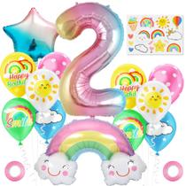 Conjunto de balões Rainbow Theme Foil Number 2, 13 unidades com Cloud Sun
