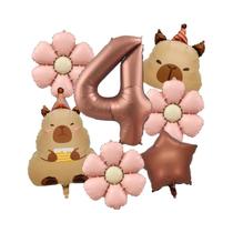 Conjunto De Balões Retro Cor Caramelo 7 Peças Capybara Folha De Alumínio Números 0-9 Suprimentos