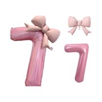 Conjunto De Balões Rosa Com Laço, Números De Alumínio De 40 Polegadas 0-9 Para Decorações De