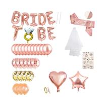 Conjunto De Balões Rosa Dourado 30 Peças Acessórios Para Festa De Noiva Adesivo De Tatuagem Véu