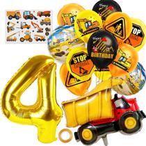 Conjunto de balões: tema de veículo de construção, festa de 4º aniversário Conjunto de balões: tema de veículo de construção, festa de 4º aniversário