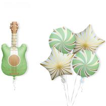 Conjunto de balões, tema musical, 5 peças em forma de guitarra verde laminado Conjunto de balões, tema musical, 5 peças em forma de guitarra verde laminado