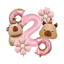 Conjunto De Balões Temáticos De Capivara Rosa De 32 Polegadas 7 Peças Números 1-9 Decoração De Festa