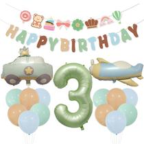 Conjunto de balões verde-oliva, 3º aniversário, 15 unidades com número 3
